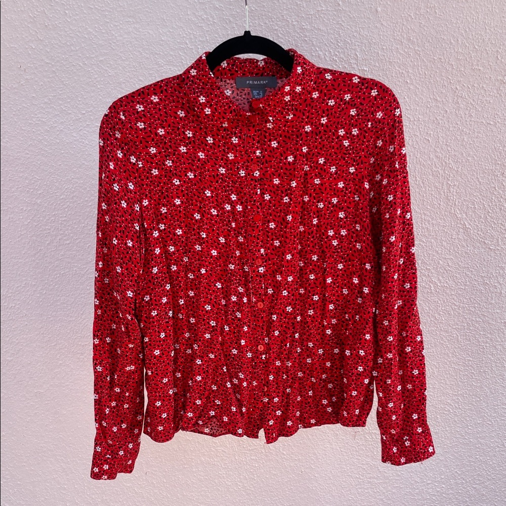 Primark Red Floral Button Down Shirt